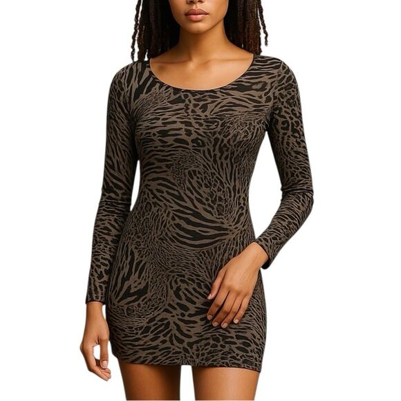 Alice + Olivia Delora Animal Print Mini Bodycon Dress Long Sleeve Small - Picture 1 of 14